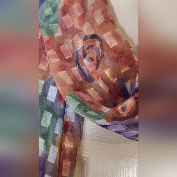 Unbranded SparkleAccent Sheer SpringPastel Floral Clrful Checkered Scarf 58"×13" - Picture 6 of 8